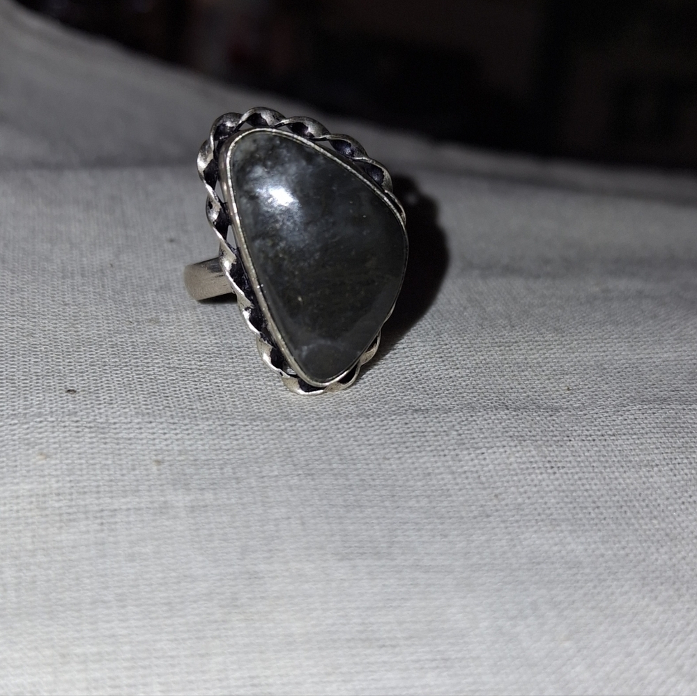 925 Agate Moss Gemstone handmade ring Asymmetrical Sterling - Picture 5 of 9